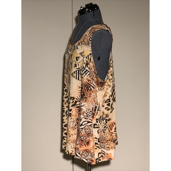 One World Colorful Sleeveless Tank Top Leopard Multi Print + Necklace 3X NWOT - Picture 4 of 6